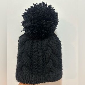 Black Cable Knit Pom Pom Beanie
